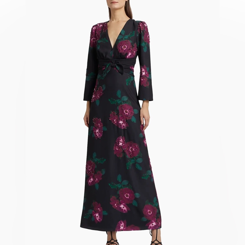 Figue Harley Floral Beaded Gown Maxi Dress Size 6 Quiet Luxury Mother of Bride
